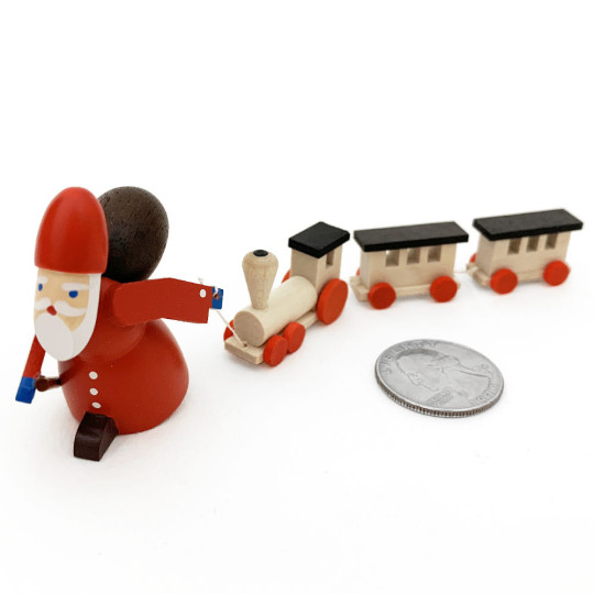 Red Wooden Santa Pulling Train ~ Made in Erzgebirge Germany 