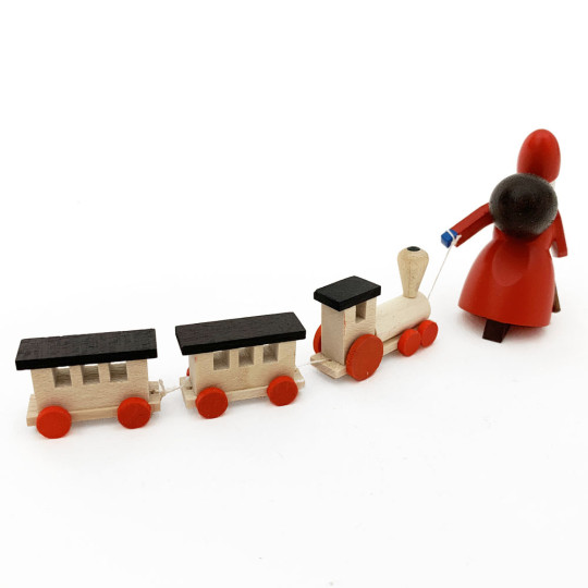 Red Wooden Santa Pulling Train ~ Made in Erzgebirge Germany 