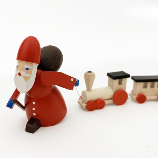 Red Wooden Santa Pulling Train ~ Made in Erzgebirge Germany 