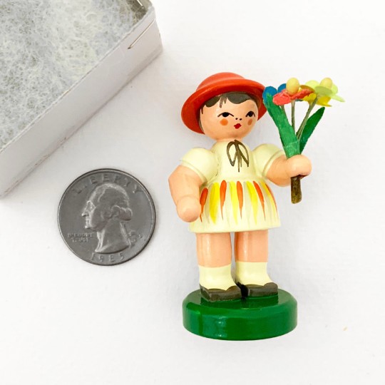 Wooden Flower Girl with Yellow Dress ~ Blumenkind Made in Erzgebirge Germany 