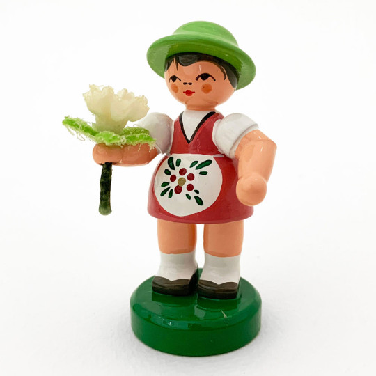 Wooden Flower Girl with Pink Dress and White Flower ~ Blumenkind Made in Erzgebirge Germany 