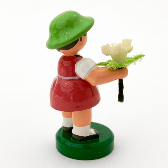 Wooden Flower Girl with Pink Dress and White Flower ~ Blumenkind Made in Erzgebirge Germany 
