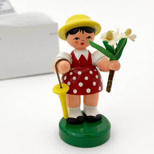 Wooden Flower Girl with Umbrella ~ Blumenkind Made in Erzgebirge Germany 
