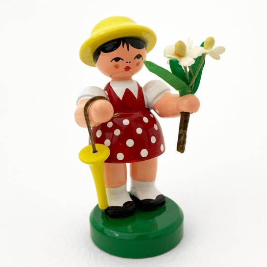 Wooden Flower Girl with Umbrella ~ Blumenkind Made in Erzgebirge Germany 