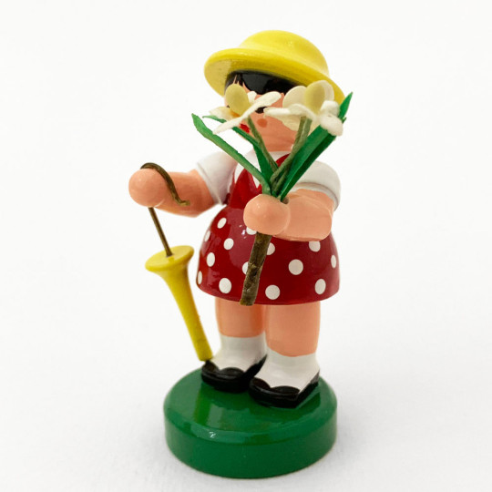 Wooden Flower Girl with Umbrella ~ Blumenkind Made in Erzgebirge Germany 