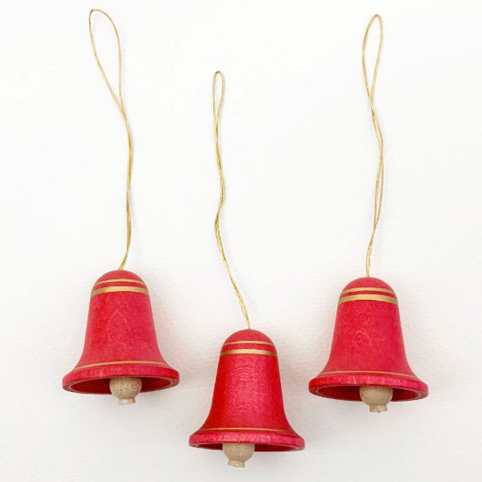 Set of 6 Red Wooden Bell Ornaments ~ Made in Erzgebirge Germany 