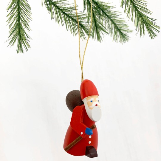 Red Wooden Santa Ornament ~ Made in Erzgebirge Germany 