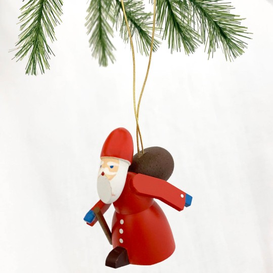 Red Wooden Santa Ornament ~ Made in Erzgebirge Germany 