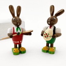 Wooden Easter Bunnies with Egg and Paintbrush ~ Set of 2 ~ Made in Erzgebirge Germany 