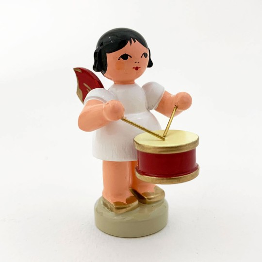 Wooden Angel Playing Drum Made in Erzgebirge Germany ~ Red Wings