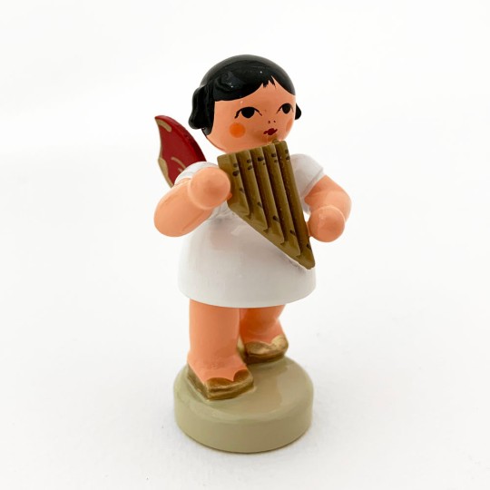 Wooden Angel Playing Panpipes Made in Erzgebirge Germany ~ Red Wings