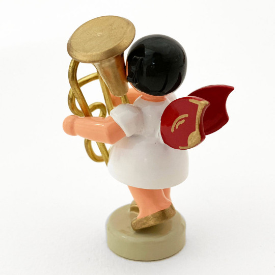 Wooden Angel with Tuba Made in Erzgebirge Germany ~ Red Wings