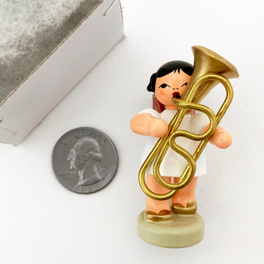 Wooden Angel with Tuba Made in Erzgebirge Germany ~ Red Wings