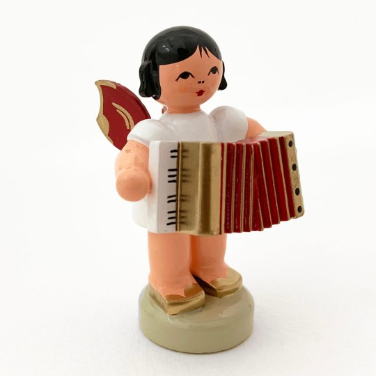 Wooden Angel with Accordion Made in Erzgebirge Germany ~ Red Wings
