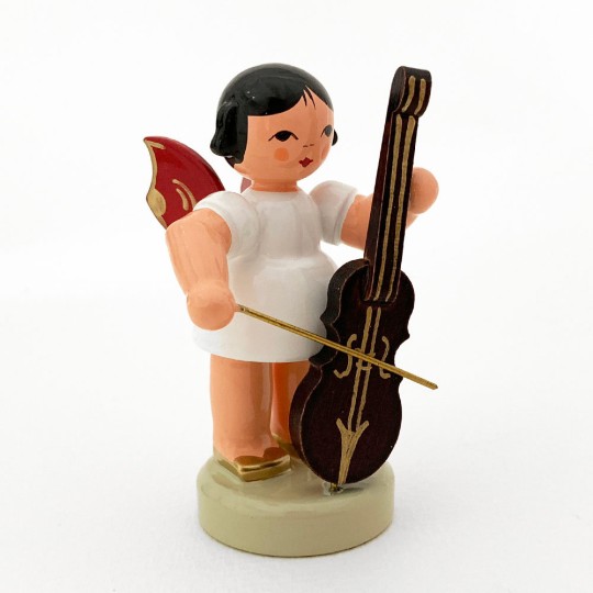 Wooden Angel with Cello Made in Erzgebirge Germany ~ Red Wings