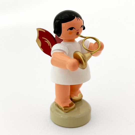 Wooden Angel with French Horn Made in Erzgebirge Germany ~ Red Wings