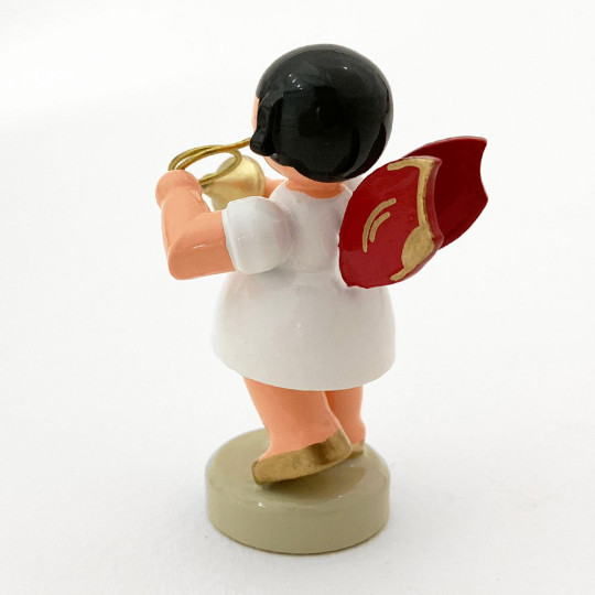 Wooden Angel with French Horn Made in Erzgebirge Germany ~ Red Wings