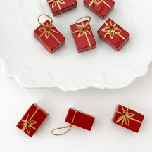 Miniature Wooden Gift in Red with Gold Cord Handle 