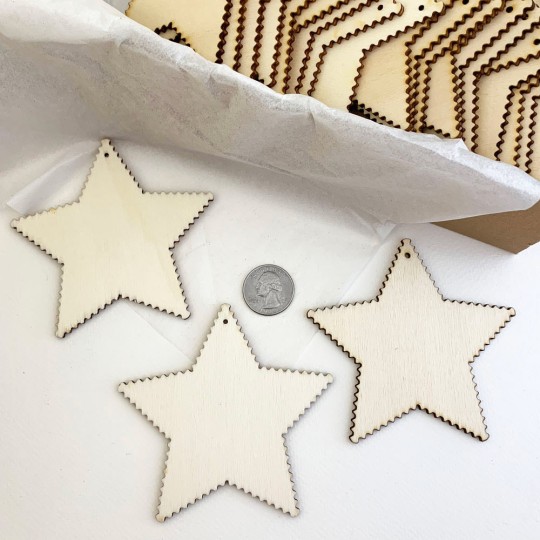 Wooden Scalloped Star Ornaments ~ Set of 3