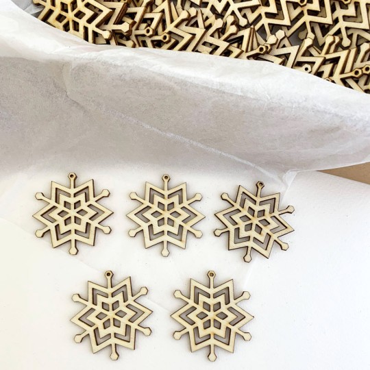 Small Wooden Snowflake Ornaments ~ Set of 5