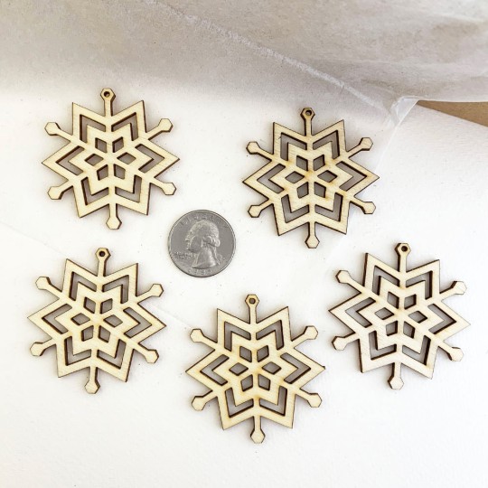 Small Wooden Snowflake Ornaments ~ Set of 5