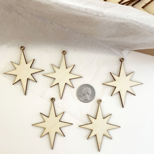 Small Wooden Star Ornaments ~ Set of 5