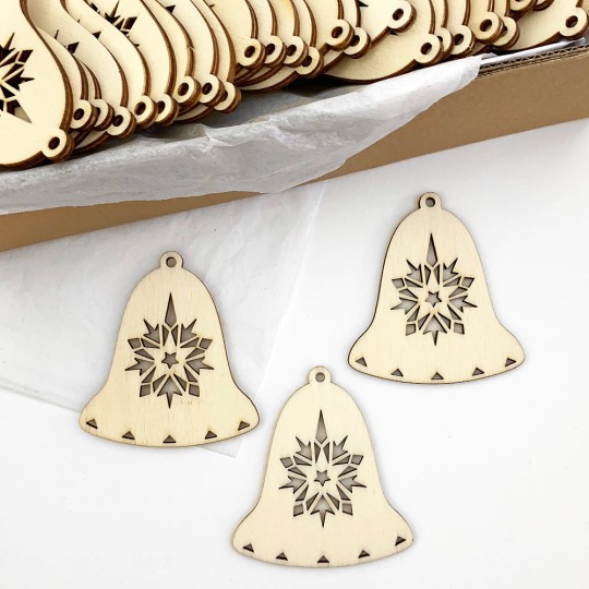Wooden Snowflake Bell Ornaments ~ Set of 3
