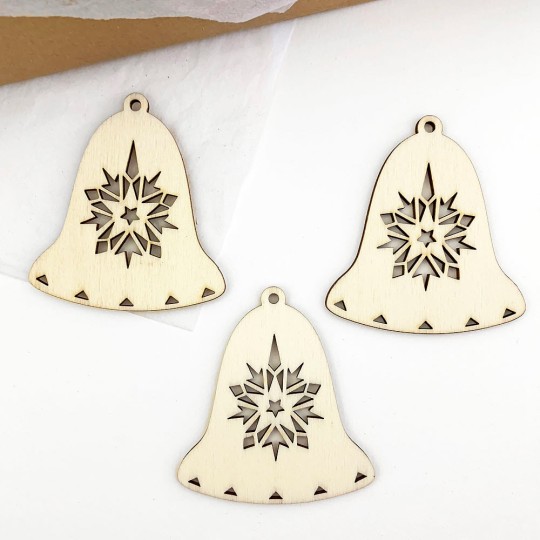 Wooden Snowflake Bell Ornaments ~ Set of 3