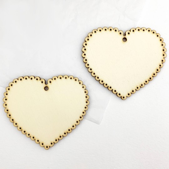 Wooden Scalloped Hearts with Pierced Dots Ornaments ~ Set of 3