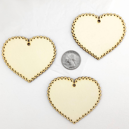 Wooden Scalloped Hearts with Pierced Dots Ornaments ~ Set of 3