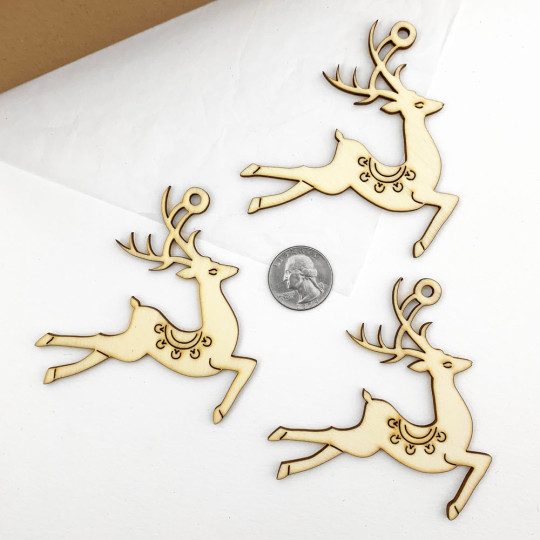 Wooden Deer Ornaments ~ Set of 3