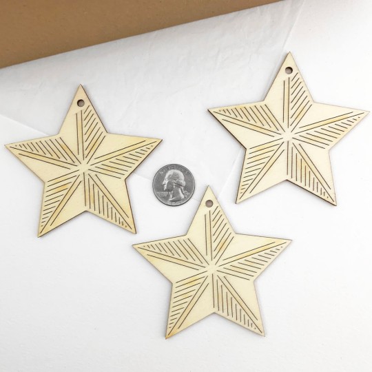 Wooden Classic Star Ornaments ~ Set of 3