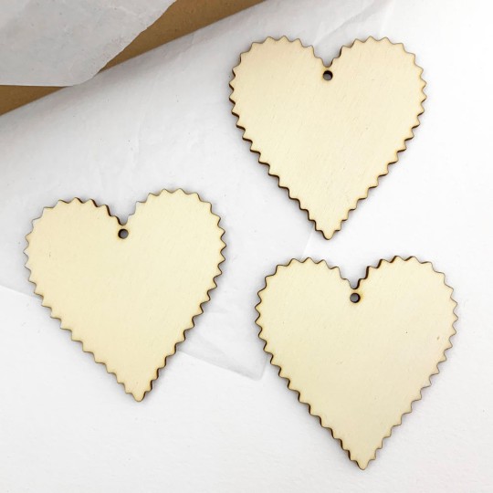 Wooden Scalloped Hearts Ornaments ~ Set of 3