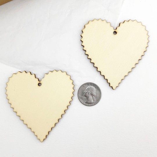 Wooden Scalloped Hearts Ornaments ~ Set of 3