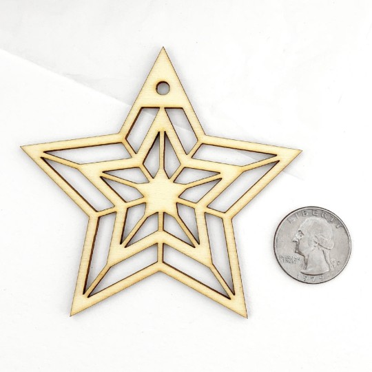 Wooden Classic Openwork Star Ornaments ~ Set of 3