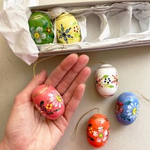 Set of 6 Large Fancy Floral Wooden Easter Egg Ornaments ~ Made in Erzgebirge Germany 