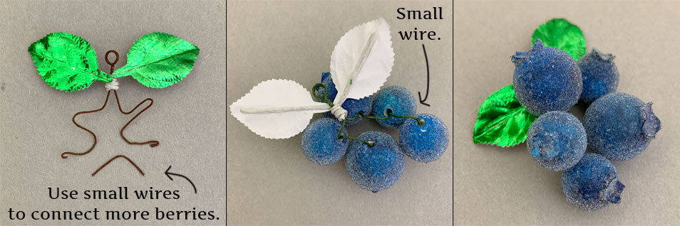 Cotton Spun Ball Winter Berry Branches 